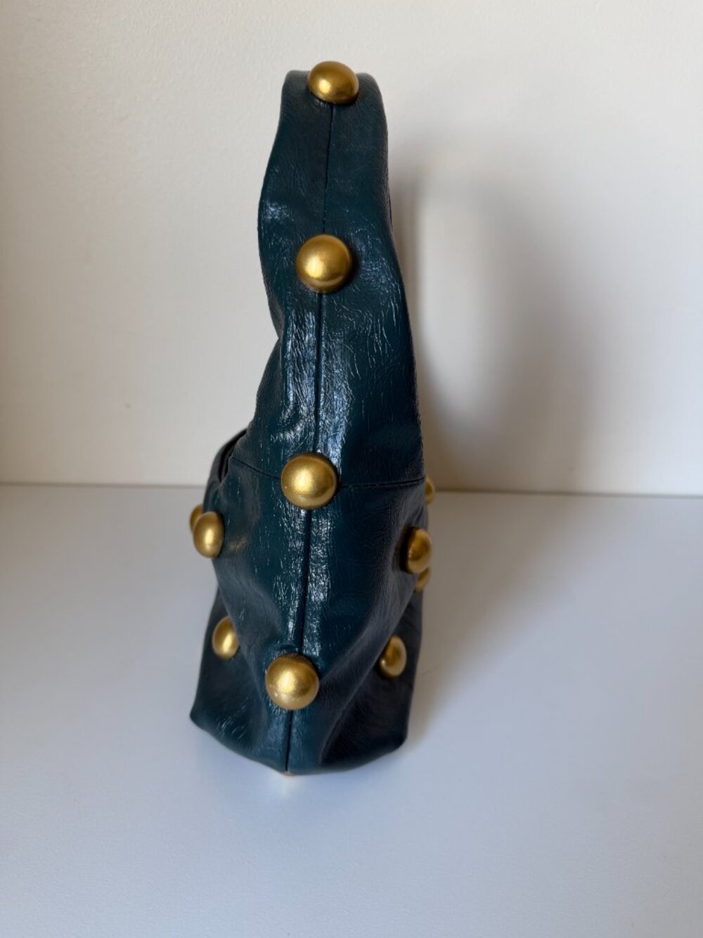 Zara Y2K Gold Stud Hobo Bag | Dark Green Patent Leather Shoulder Bag | Vintage - Picture 8 of 8